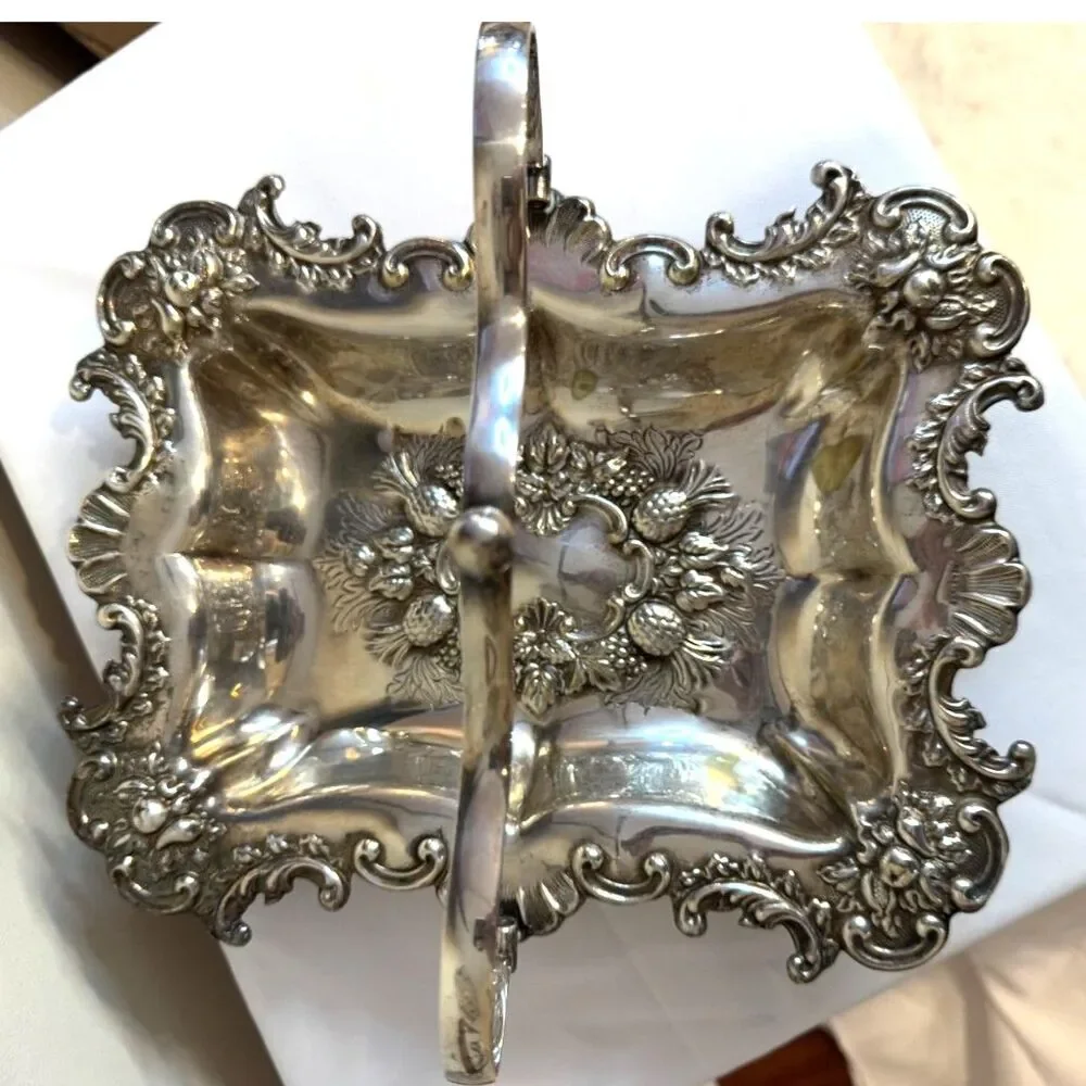 Antique Stunning Silver Plated Ornate Basket Repousse top handle must see